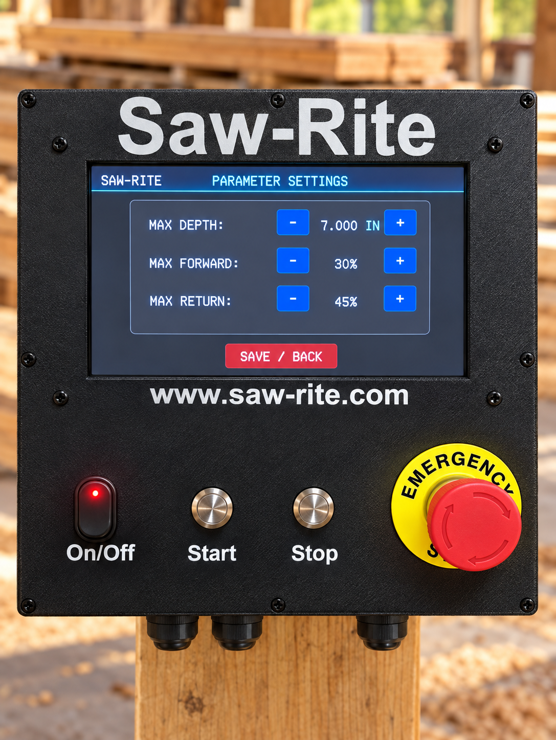 Saw-Rite Parameter Settings screen