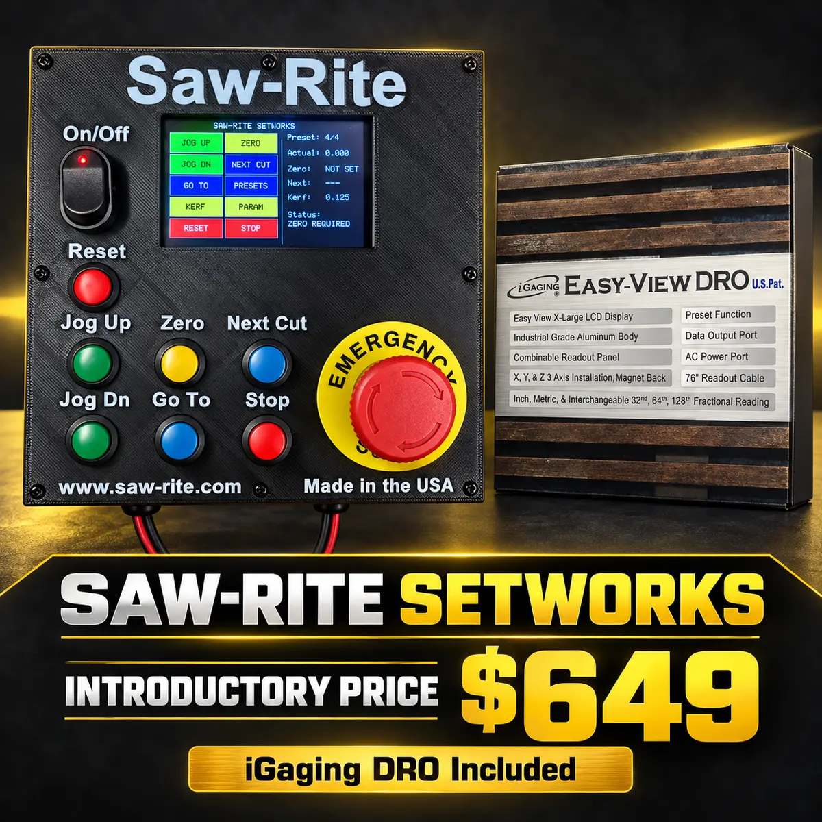 Saw-Rite Setworks controller with iGaging DRO